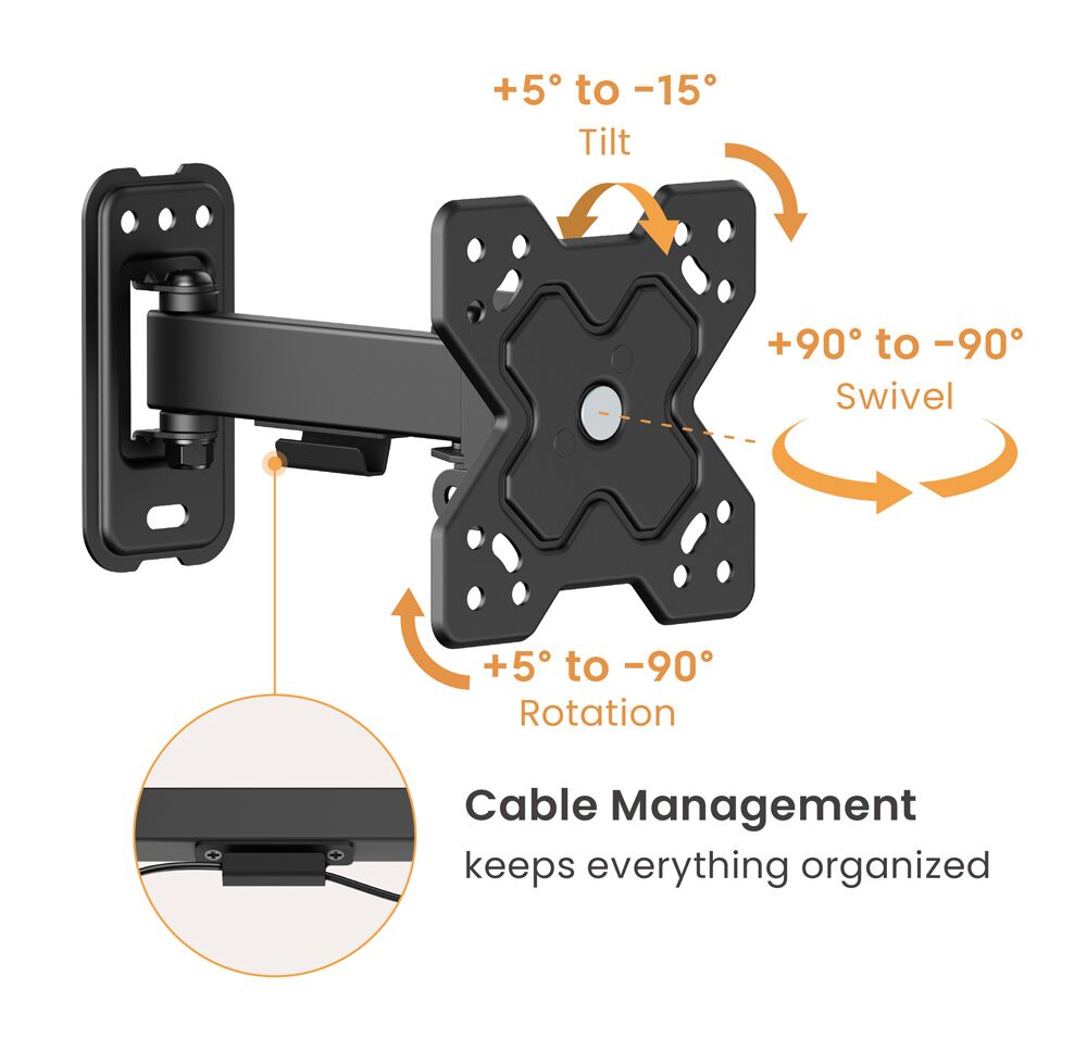 POWERTECH επιτοίχια βάση τηλεόρασης PT-1277, 13-32", έως 20kg, full motion - Image 2