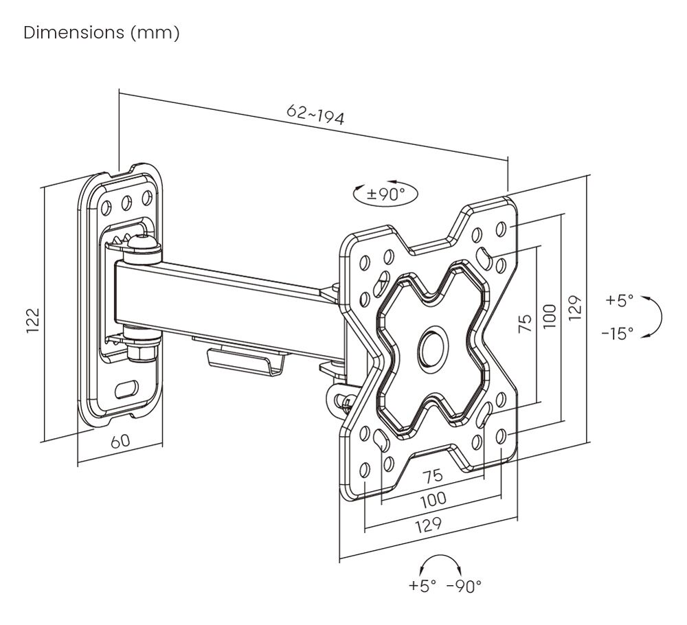 POWERTECH επιτοίχια βάση τηλεόρασης PT-1277, 13-32", έως 20kg, full motion - Image 3