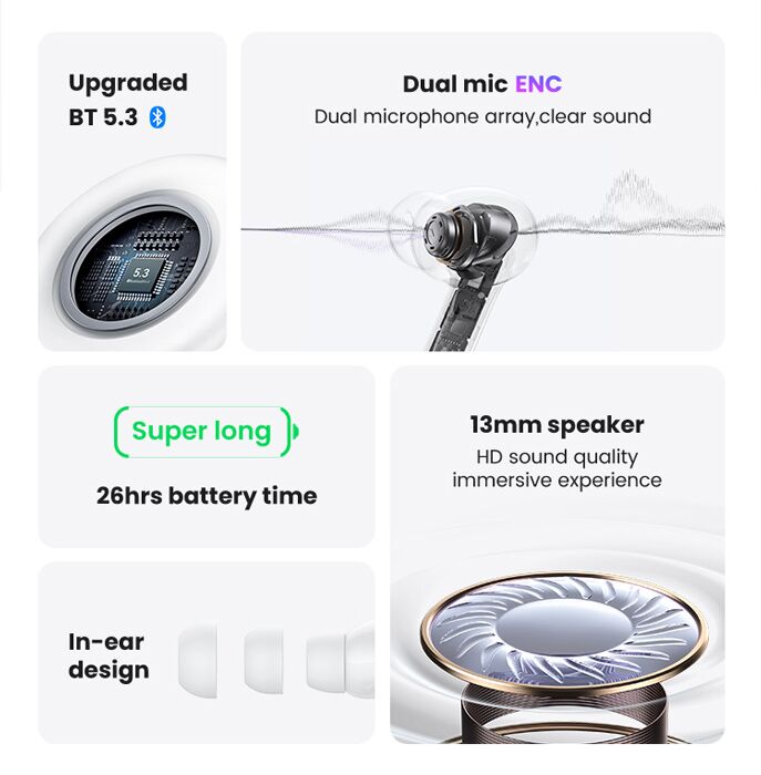 USAMS earphones με θήκη φόρτισης US-XD19, TWS, ENC, Φ13mm, λευκά - Image 2