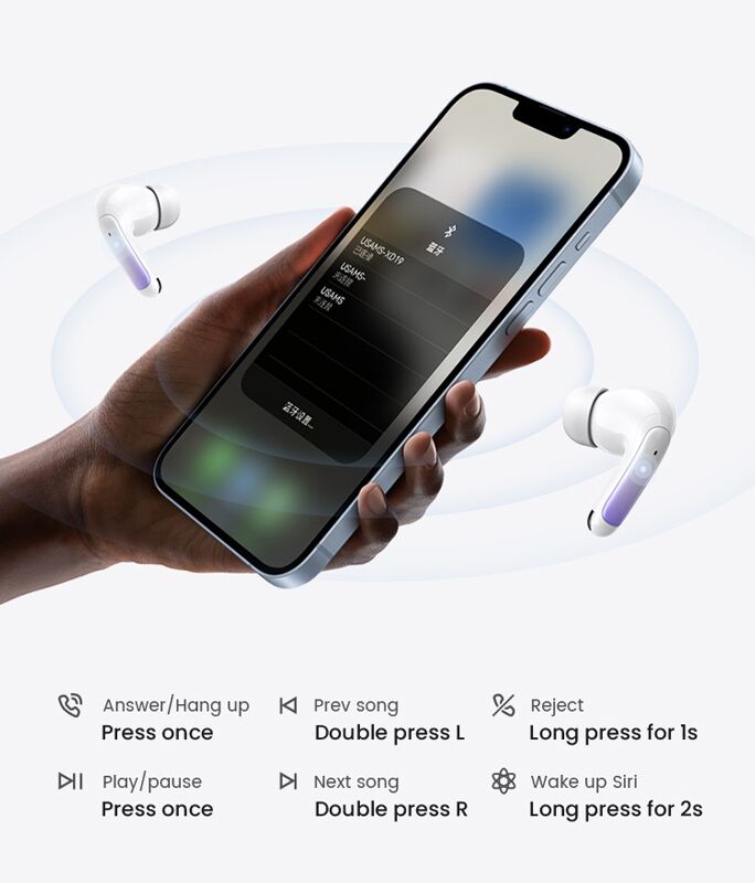 USAMS earphones με θήκη φόρτισης US-XD19, TWS, ENC, Φ13mm, λευκά - Image 6