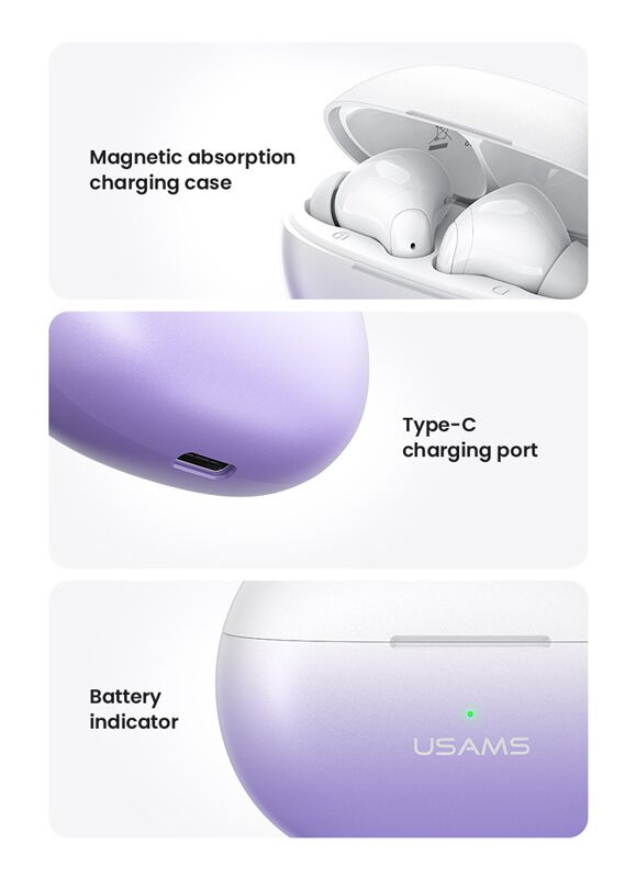 USAMS earphones με θήκη φόρτισης US-XD19, TWS, ENC, Φ13mm, λευκά - Image 7