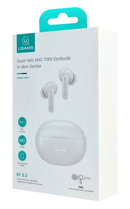 USAMS earphones με θήκη φόρτισης US-XD19, TWS, ENC, Φ13mm, λευκά - Image 8