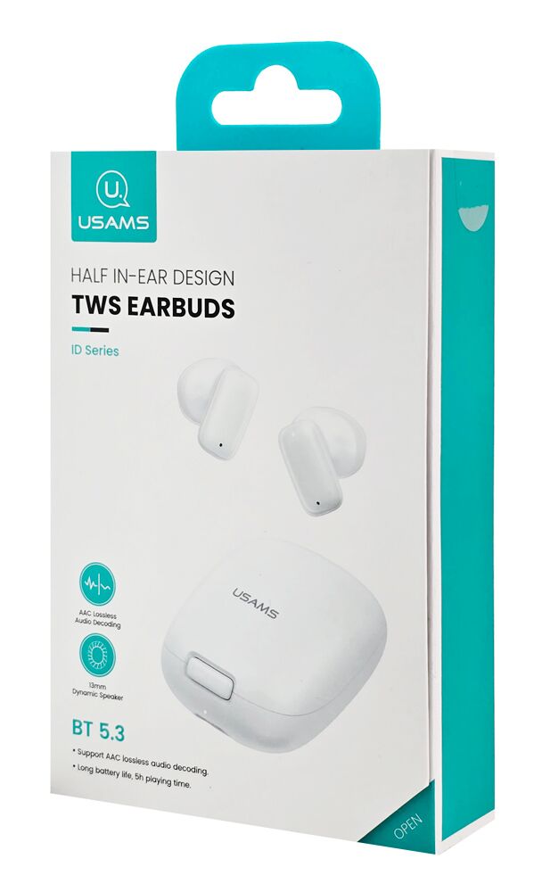 USAMS earphones με θήκη φόρτισης ID25, TWS, Φ13mm, 30/230mAh, λευκά - Image 5