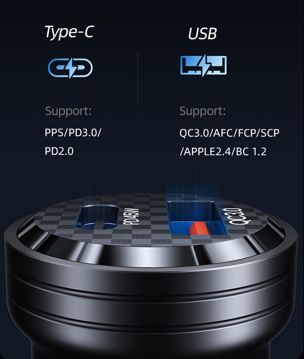 USAMS φορτιστής αυτοκινήτου US-CC175, USB & USB-C, 45W, QC & PD, μαύρος - Image 4
