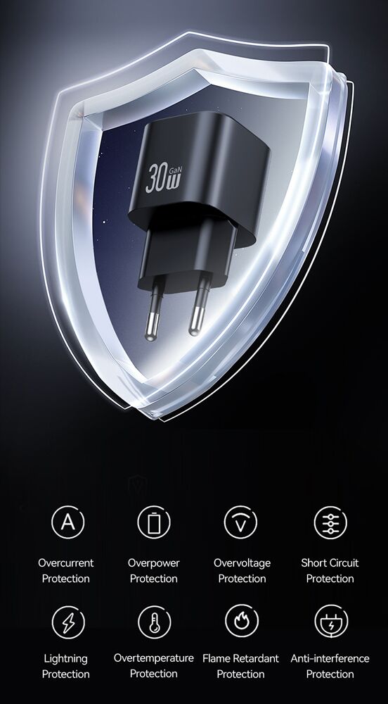 USAMS φορτιστής τοίχου CC263, USB & USB-C, 30W, GaN, λευκός - Image 7