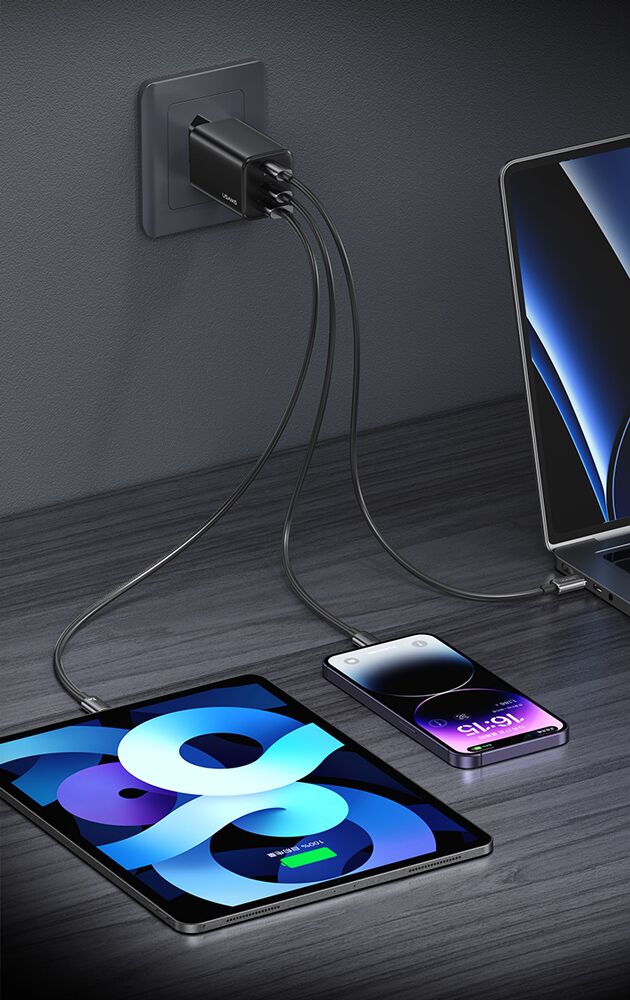 USAMS φορτιστής τοίχου CC265, USB & 2x USB-C, 67W, GaN, μαύρος - Image 5