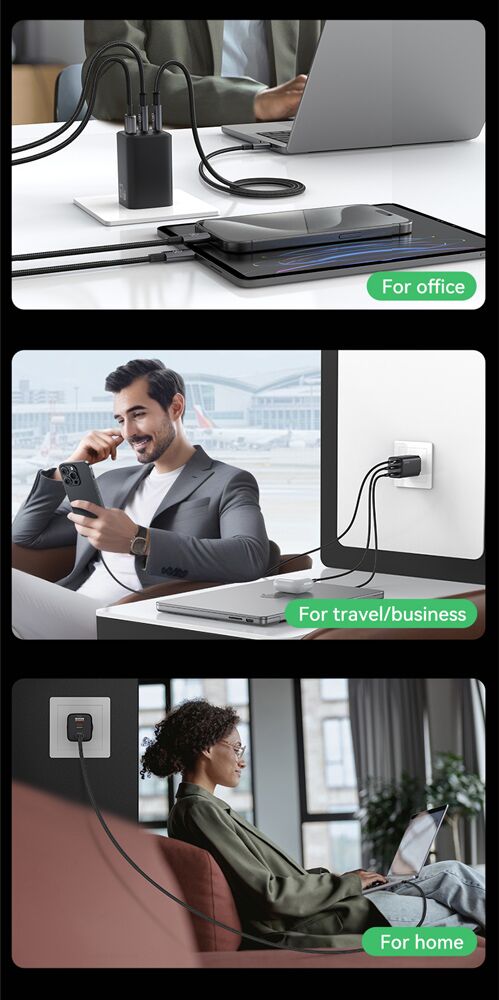 USAMS φορτιστής τοίχου CC265, USB & 2x USB-C, 67W, GaN, μαύρος - Image 6