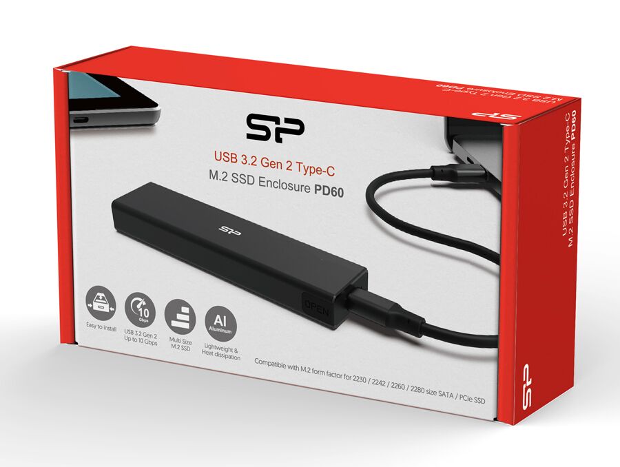 SILICON POWER θήκη για M.2 PCIe NVMe/SATA SSD PD60, tool free, 10Gbps, μαύρη - Image 6