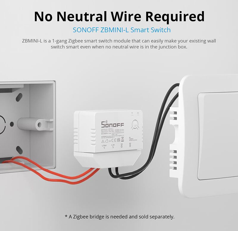 SONOFF smart διακόπτης ZBMINI-L, 1-gang, ZigBee 3.0, λευκός - Image 2