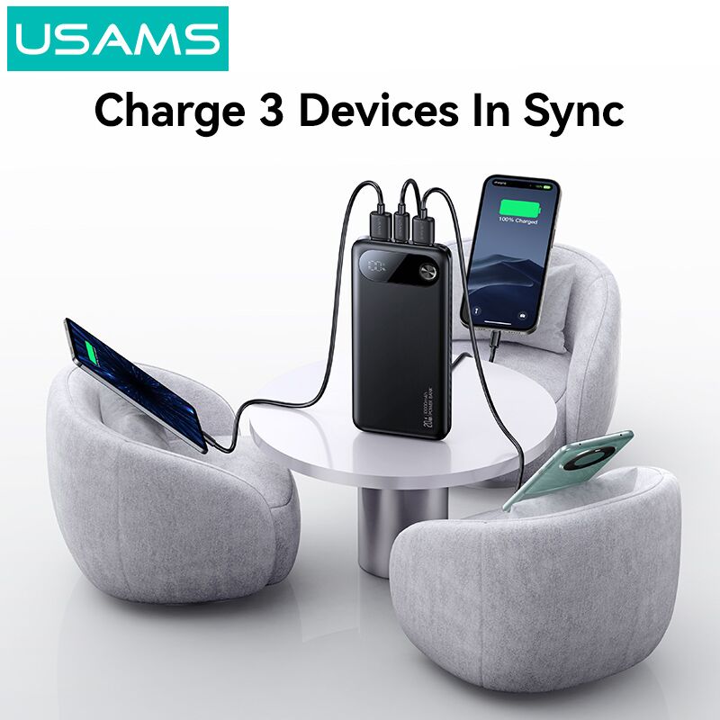 USAMS power bank CD249 με οθόνη, 3x θύρες εξόδου, 10000mAh, PD20W, μαύρο - Image 3