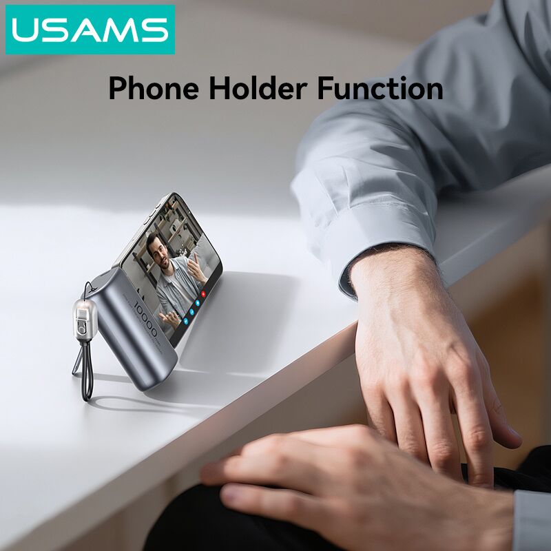 USAMS power bank CD252 με stand, 2x θύρες εξόδου, 10000mAh, 20W, γκρι - Image 3