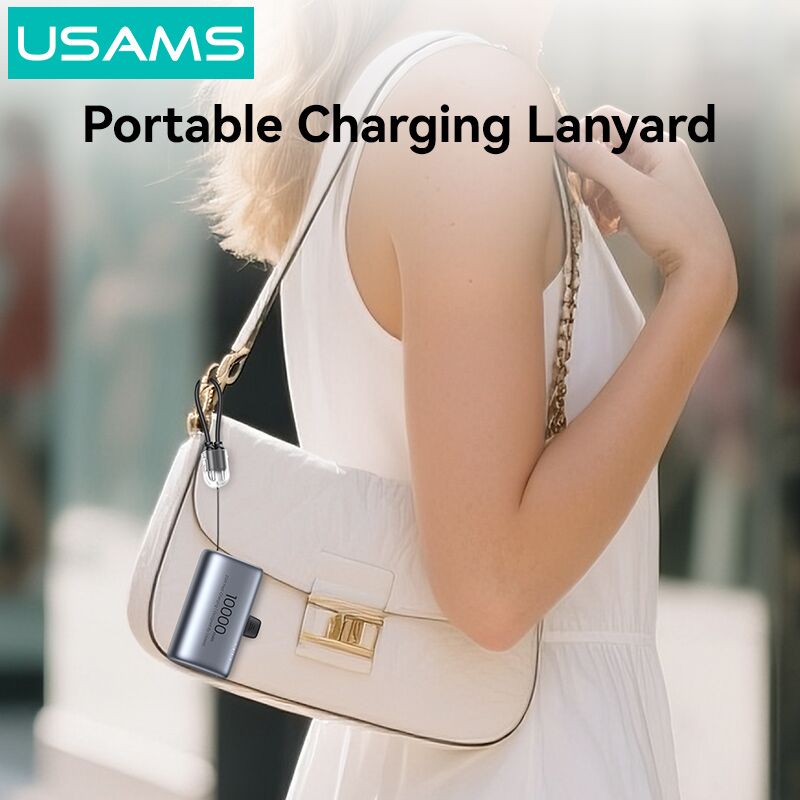 USAMS power bank CD252 με stand, 2x θύρες εξόδου, 10000mAh, 20W, γκρι - Image 5