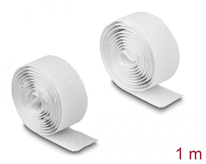 DELOCK αυτοκόλλητη ταινία τύπου Velcro 19061, 1mx20mm, λευκή