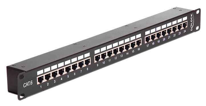 DELOCK patch panel 43295, 19"/1U, CAT 6, 24x coupler RJ45 ports, μαύρο
