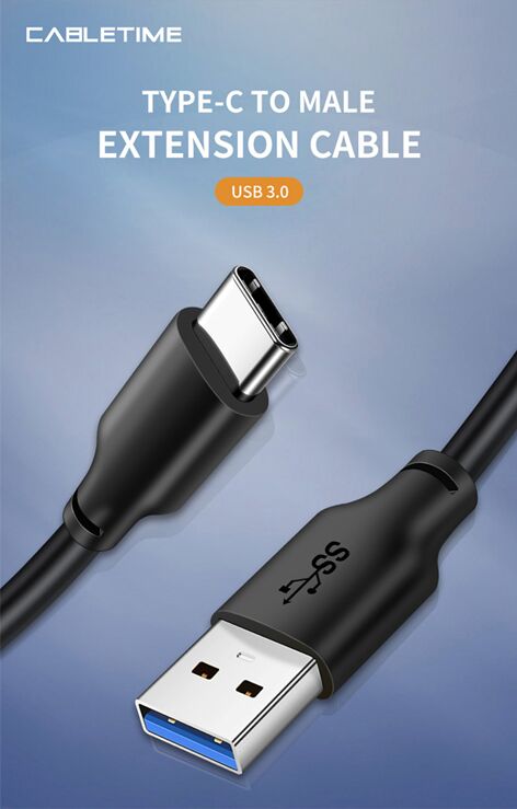 CABLETIME καλώδιο USB-C σε USB CMAMN, 3A, 5Gbps, 3m, μαύρο - Image 2