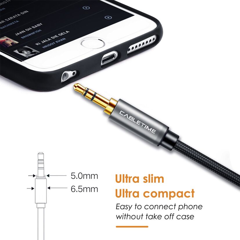 CABLETIME καλώδιο ήχου 3.5mm CT-P11GN, AUX, 1m, μαύρο - Image 4
