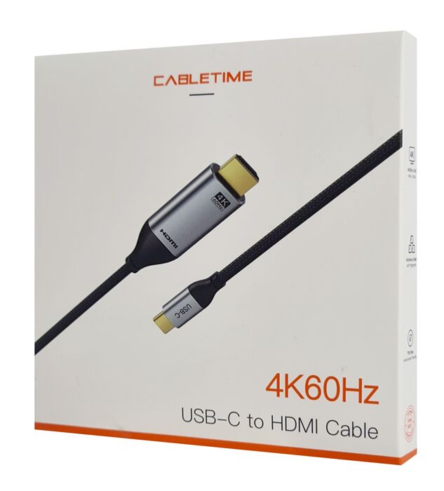 CABLETIME καλώδιο USB-C σε HDMI CT-CMHD2, 4K/60Hz, 3m, μαύρο - Image 3