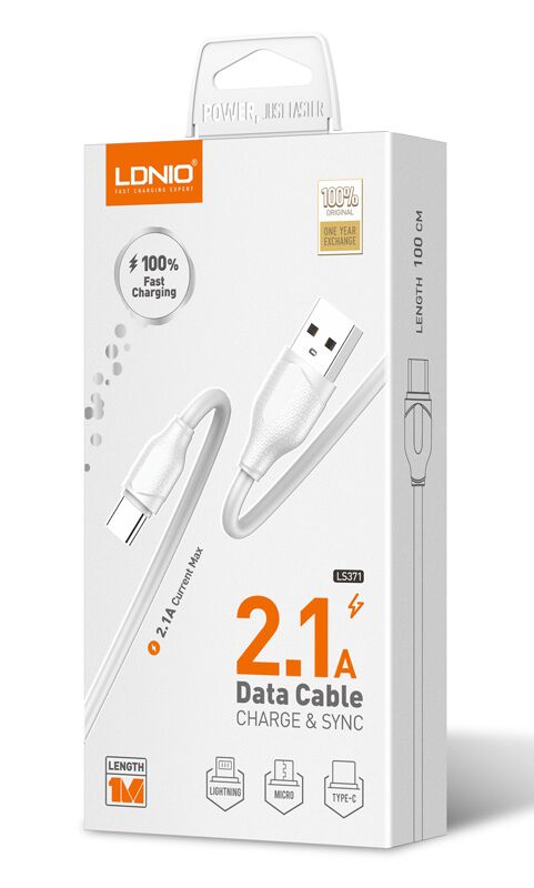 LDNIO καλώδιο USB-C σε USB LS371, 2.1A, 1m, λευκό - Image 3