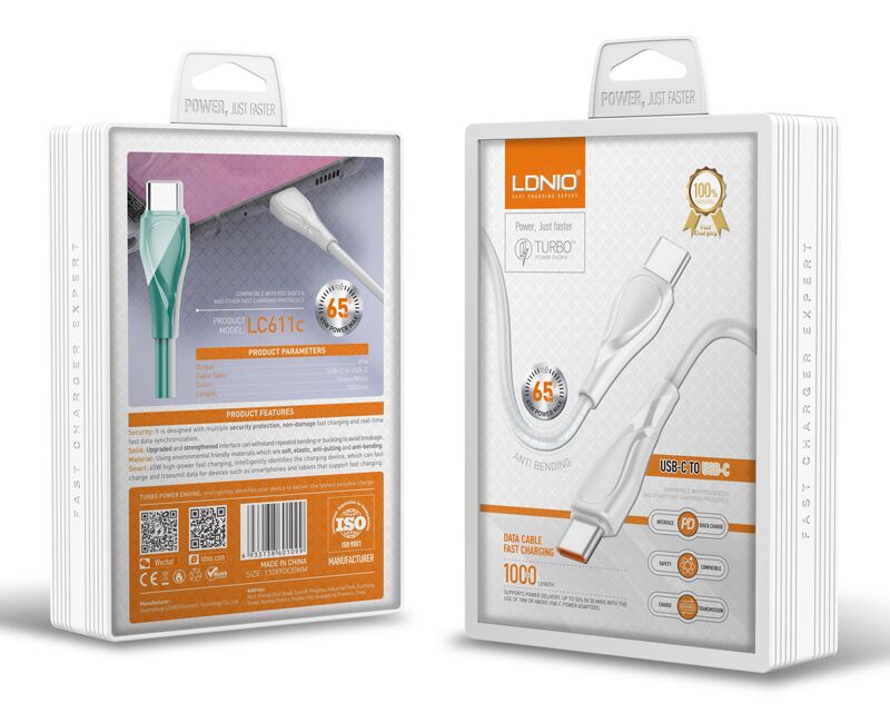 LDNIO καλώδιο USB-C σε USB-C LC611C, 65W PD, 1m, πράσινο - Image 5