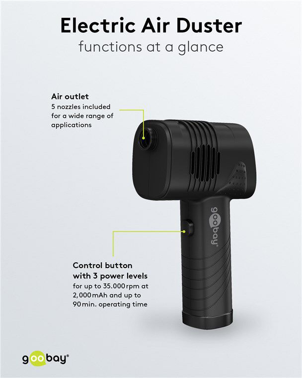 GOOBAY ηλεκτρικό air duster 61667, LED οθόνη, 46.8W, 2000mAh, μαύρο - Image 5