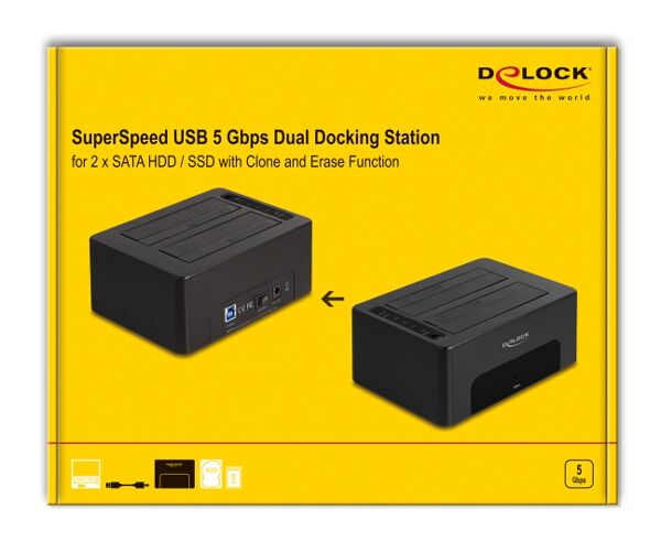DELOCK docking station για 2.5" ή 3.5" SATA HDD/SSD 64187, 2 θέσεων, 5Gbps, clone/erase function, μαύρο - Image 6