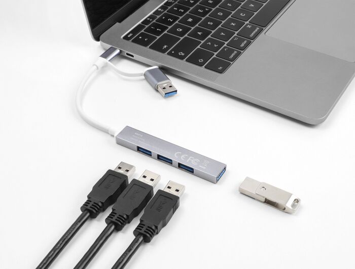 DELOCK USB hub 64214, 4x θυρών, 5Gbps, USB & USB-C σύνδεση, γκρι - Image 2