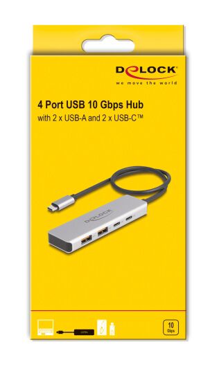 DELOCK USB hub 64230, 4x θυρών, 10Gbps, USB-C σύνδεση, γκρι - Image 3