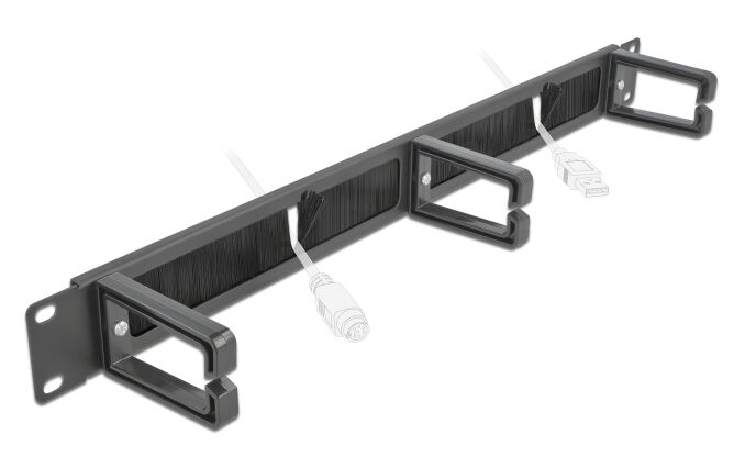 DELOCK cable management 66488, 19"/1U rack, 3x γάντζοι & βούρτσα, μαύρο - Image 2