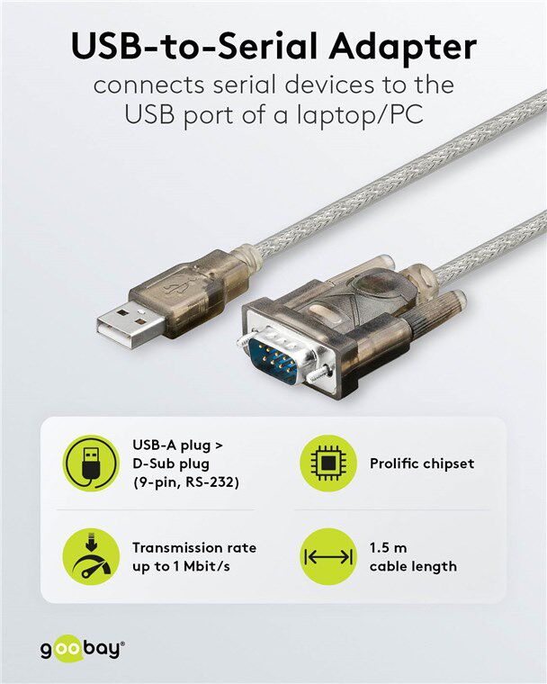 GOOBAY καλώδιο USB σε RS-232 68875, 1 Mbit/s, 1.5m, διάφανο - Image 2
