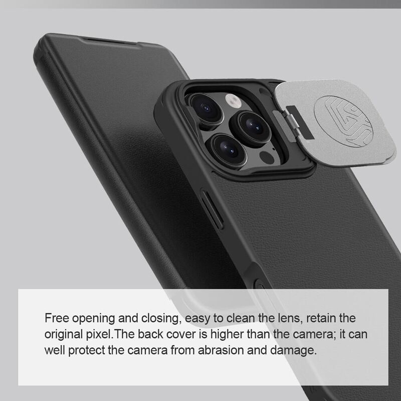 NILLKIN θήκη Qin Prop Leather για iPhone 16 Pro Max, δερμάτινη, μαύρη - Image 3
