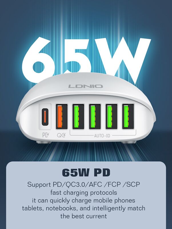 LDNIO σταθμός φόρτισης A6573C, USB-C/5x USB, 65W, PD/QC, λευκός - Image 3