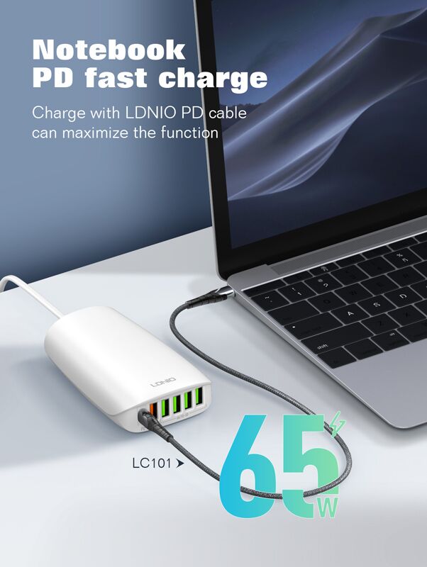 LDNIO σταθμός φόρτισης A6573C, USB-C/5x USB, 65W, PD/QC, λευκός - Image 4