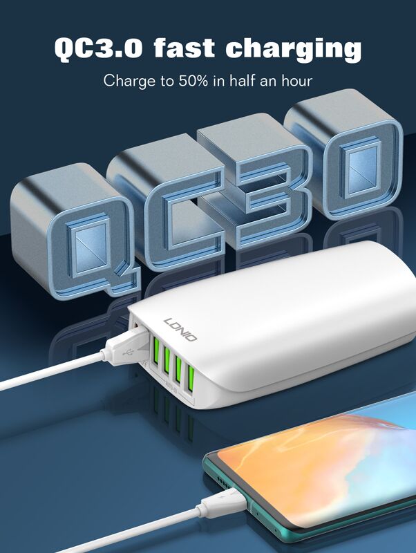 LDNIO σταθμός φόρτισης A6573C, USB-C/5x USB, 65W, PD/QC, λευκός - Image 5