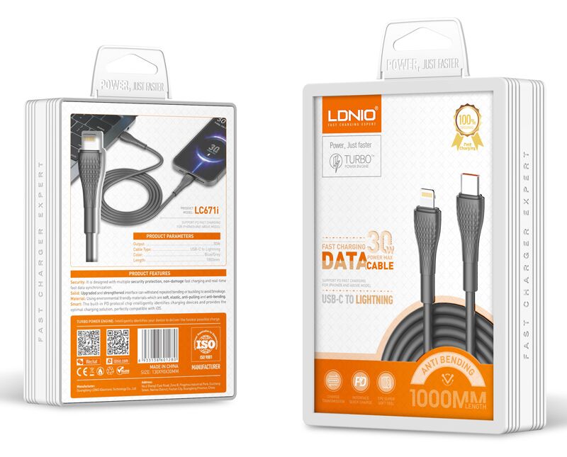 LDNIO καλώδιο Lightning σε USB-C LC671I, 30W PD, 1m, γκρι - Image 5