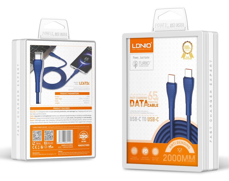 LDNIO καλώδιο USB-C σε USB-C LC672C, 65W PD, 2m, μπλε - Image 5