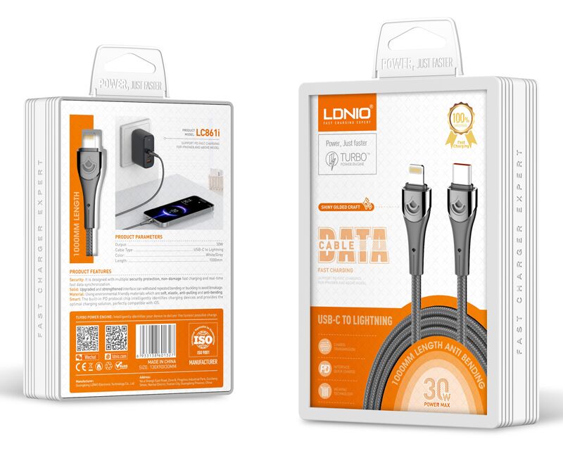 LDNIO καλώδιο Lightning σε USB-C LC861I, 30W PD, 1m, γκρι - Image 5