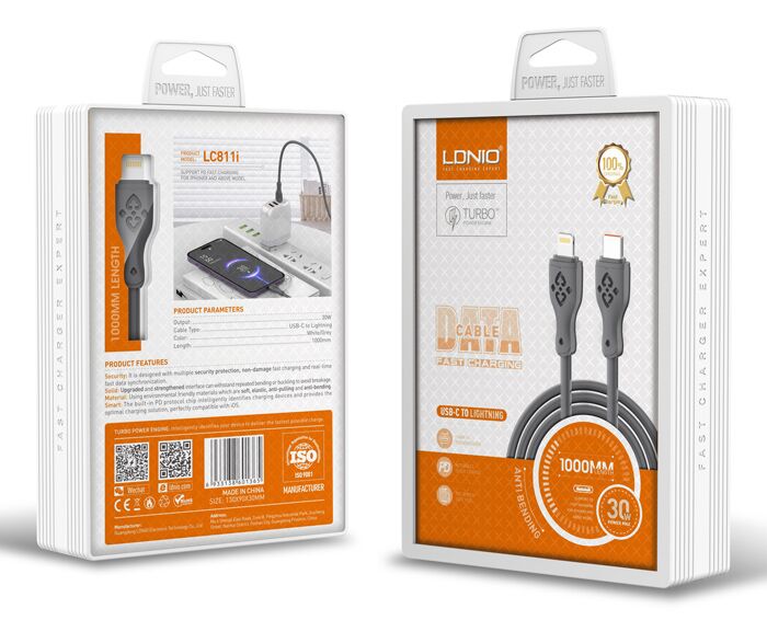 LDNIO καλώδιο Lightning σε USB-C LC811I, 30W PD, 1m, γκρι - Image 5