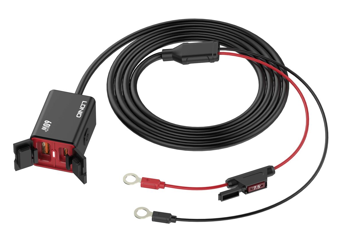 LDNIO φορτιστής μοτοσυκλέτας C108 με καλώδιο, USB/USB-C, 60W, μαύρος - Image 3