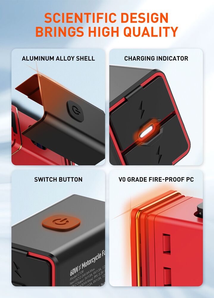 LDNIO φορτιστής μοτοσυκλέτας C108 με καλώδιο, USB/USB-C, 60W, μαύρος - Image 8