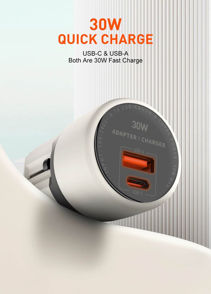 LDNIO φορτιστής τοίχου Q2319 με καλώδιο USB-C, EU/UK/US/AU βύσμα, USB/USB-C, 30W, γκρι - Image 3