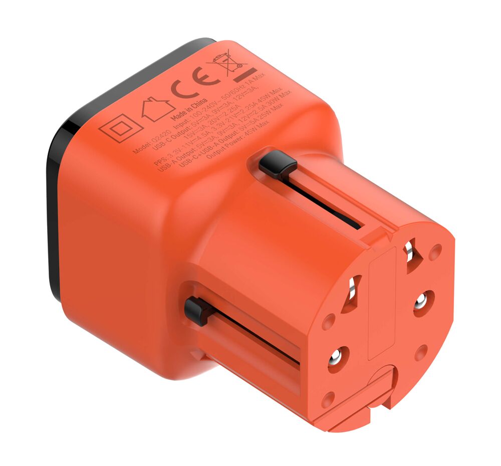 LDNIO φορτιστής τοίχου Q2420 με καλώδιο, USB/USB-C, 45W, universal πρίζα, πορτοκαλί - Image 8