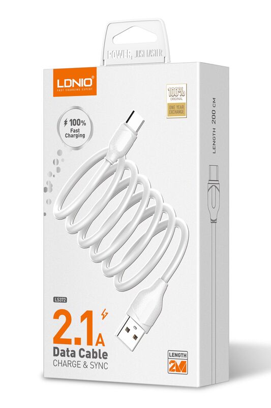 LDNIO καλώδιο USB-C σε USB LS372, 2.1A, 2m, λευκό - Image 3
