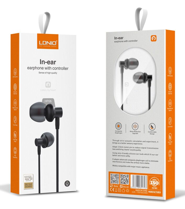LDNIO earphones με μικρόφωνο HP06, 3.5mm σύνδεση, Φ10mm, 1.2m, μαύρα - Image 3