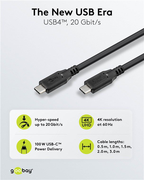 GOOBAY καλώδιο USB-C 74196, USB4, 100W, 20Gbps, 4K/60Hz, 1.5m, μαύρο - Image 2
