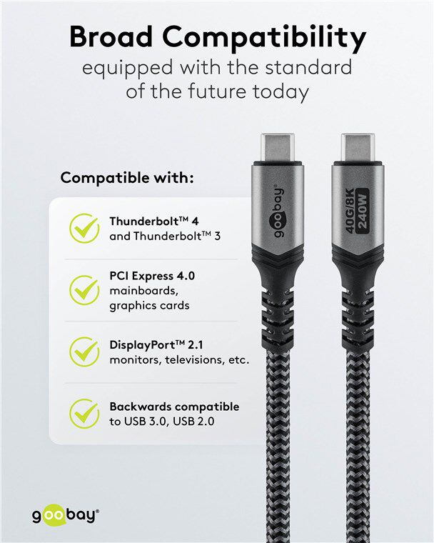 GOOBAY καλώδιο USB-C 74210, USB4, 240W, 40Gbps, 8K/60Hz, 0.50m, γκρι - Image 7