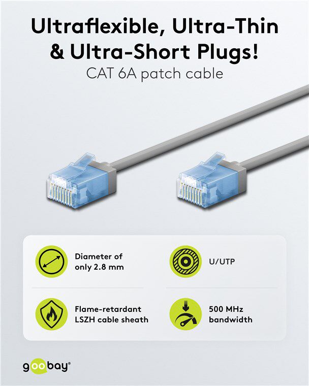GOOBAY καλώδιο δικτύου 74220, CAT 6A U/UTP, ultra slim, copper, 500MHz, 0.25m, γκρι - Image 2