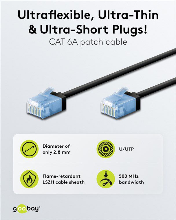 GOOBAY καλώδιο δικτύου 74233, CAT 6A U/UTP, ultra slim, copper, 500MHz, 1m, μαύρο - Image 2