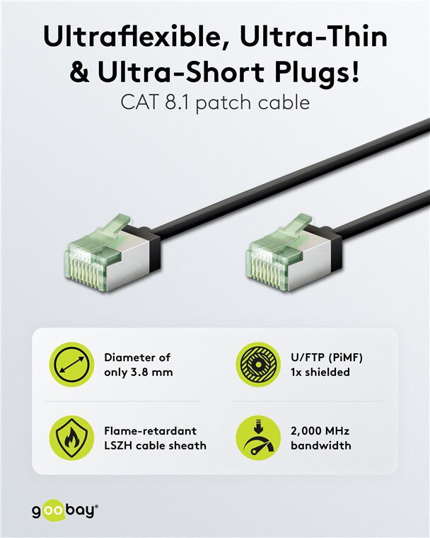 GOOBAY καλώδιο δικτύου 74355, CAT 8.1 U/FTP, ultra slim, copper, 40Gbps, 3m, μαύρο - Image 2