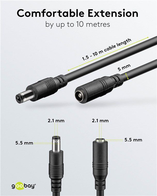 GOOBAY καλώδιο προέκτασης τροφοδοσίας 76671, 5.5x2.1mm, 5m, μαύρο - Image 4
