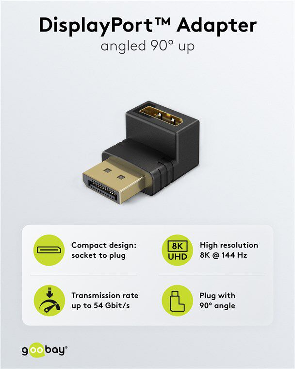 GOOBAY αντάπτορας DisplayPort 77129, 8K/144Hz, γωνιακός, μαύρος - Image 3